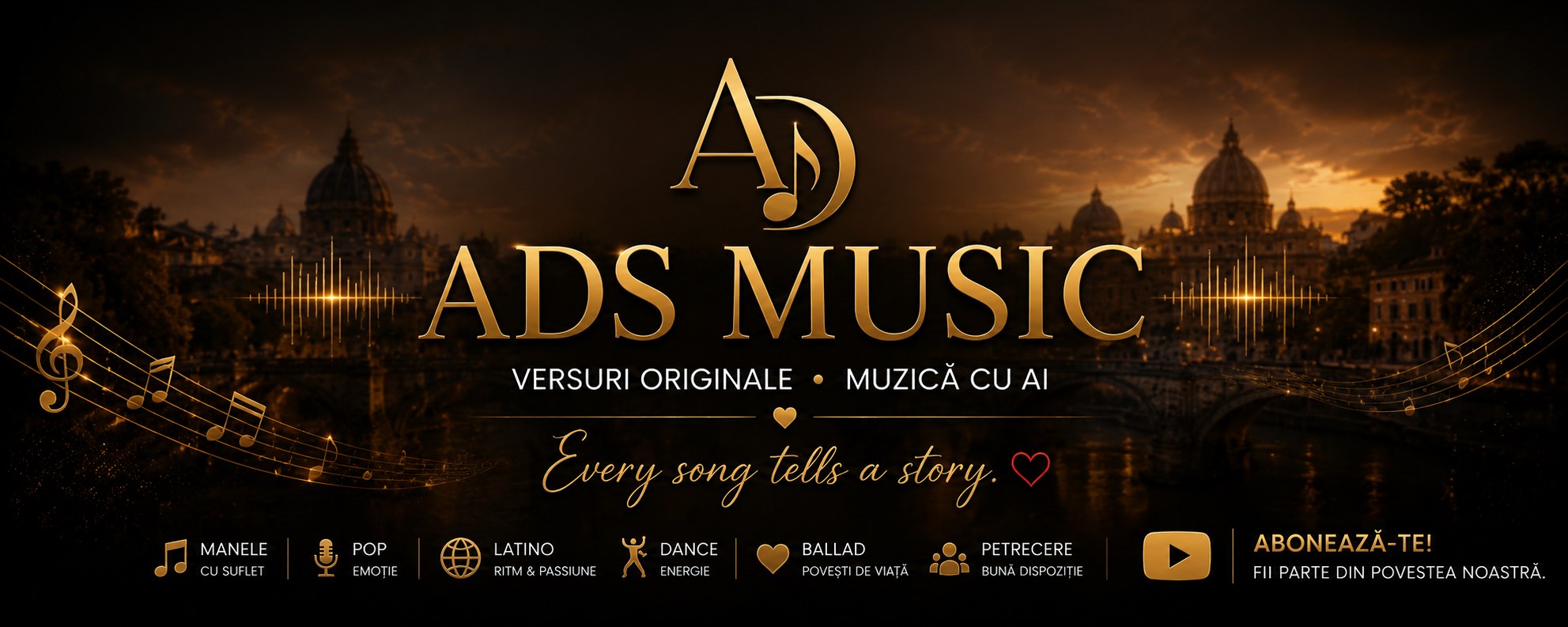 ADS Music — Versuri originale • Muzică cu AI. Every song tells a story. Manele, Pop, Latino, Dance, Ballad, Petrecere. Abonează-te!